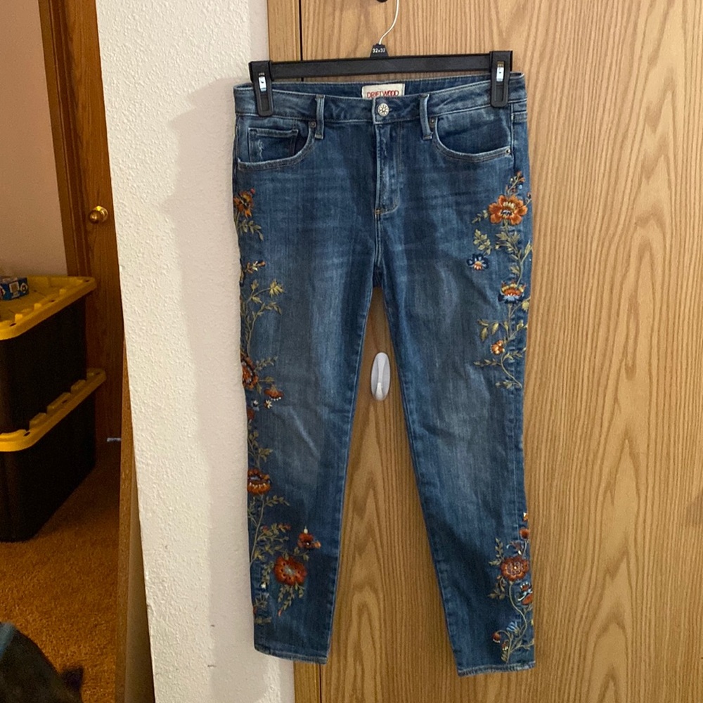 Driftwood embroidered jeans, worn only a couple times.